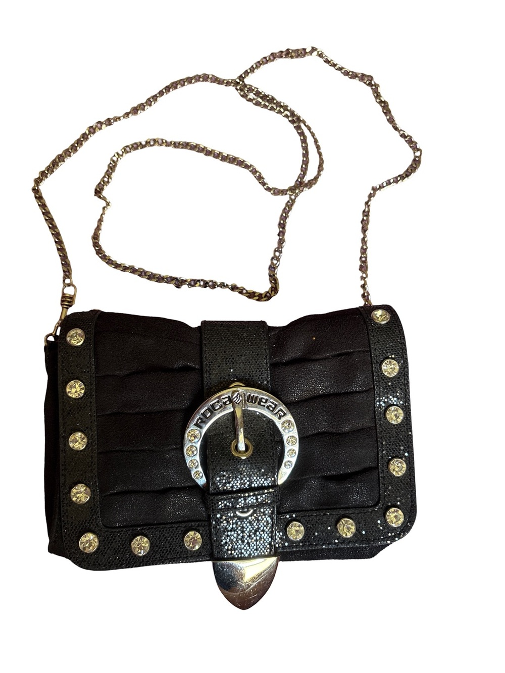 Rocawear Black Crossbody Bag with Gold-Tone Chain and Studs
